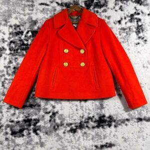 J. Crew Factory Women's Red Pea Coat with Gold Buttons